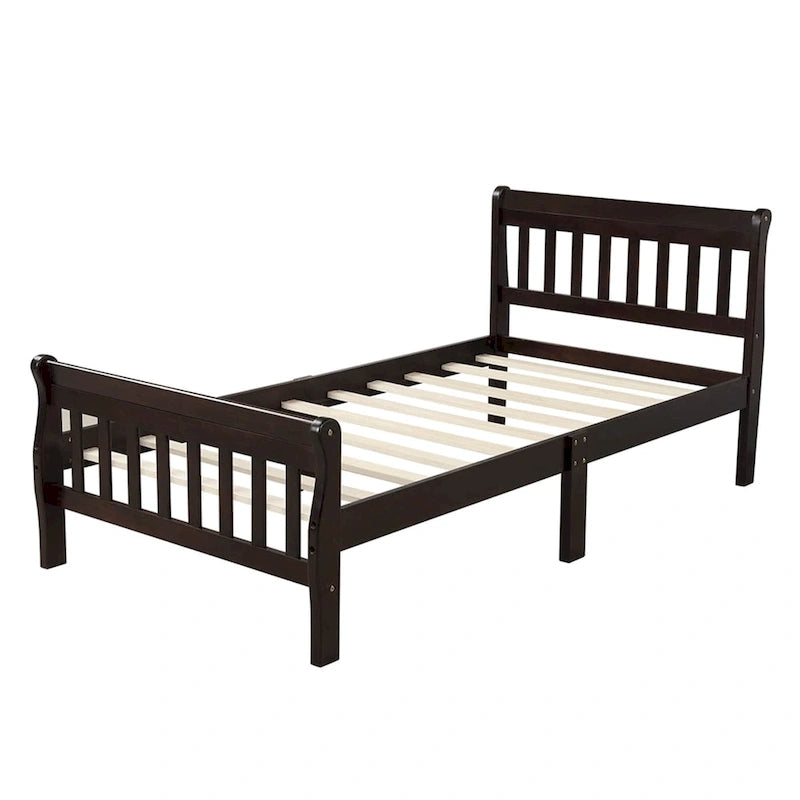 Letto a piattaforma in legno con testiera e pediera
