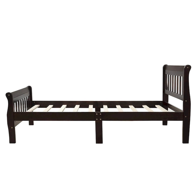 Letto a piattaforma in legno con testiera e pediera