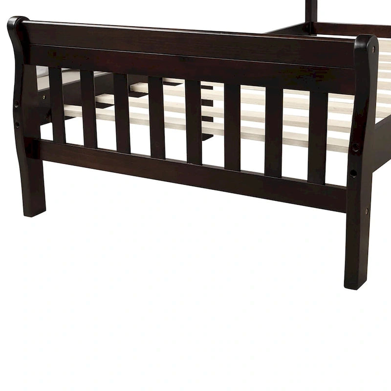 Letto a piattaforma in legno con testiera e pediera