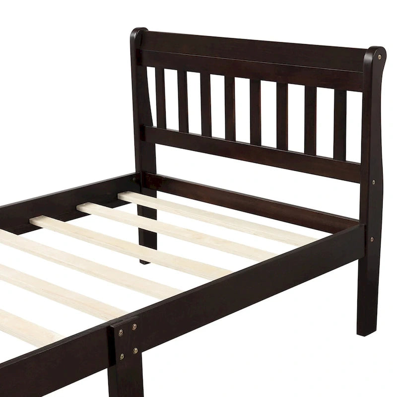 Letto a piattaforma in legno con testiera e pediera