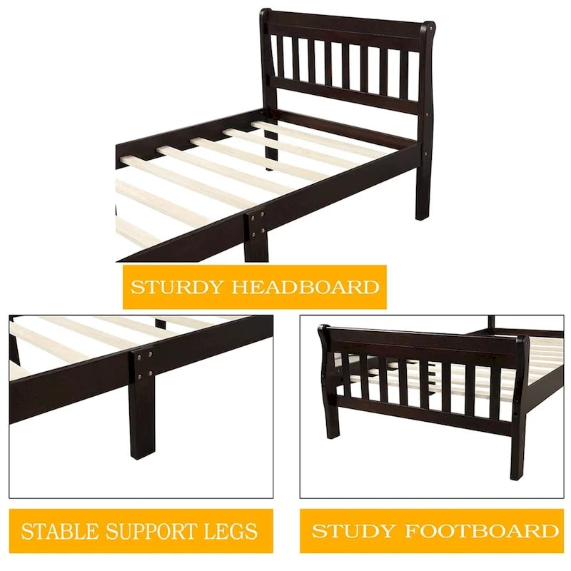 Letto a piattaforma in legno con testiera e pediera