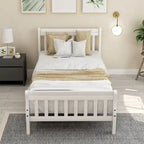 Letto a piattaforma in legno con testiera e pediera