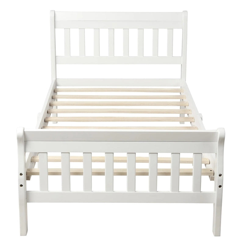 Letto a piattaforma in legno con testiera e pediera