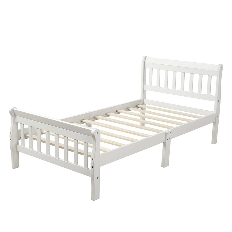 Letto a piattaforma in legno con testiera e pediera
