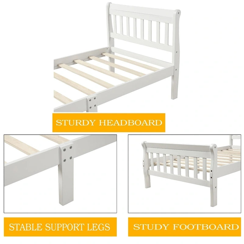 Letto a piattaforma in legno con testiera e pediera
