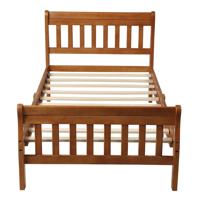 Letto a piattaforma in legno con testiera e pediera