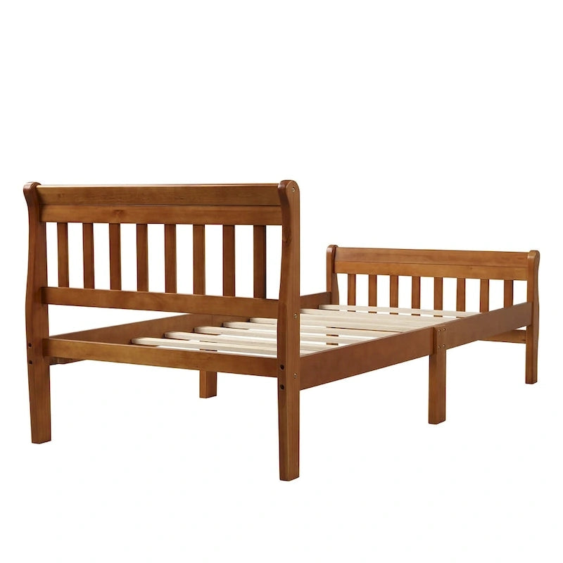Letto a piattaforma in legno con testiera e pediera