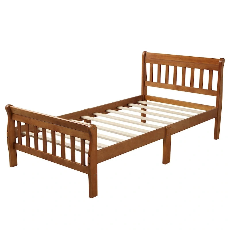 Letto a piattaforma in legno con testiera e pediera