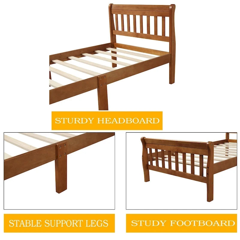 Letto a piattaforma in legno con testiera e pediera