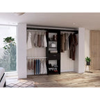  Cross Closet System with Drawer, 3 Metal Rods, and 5 Open Shelves