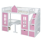 Letto a castello Twin-Over-Twin con tavolo convertibile, il letto a castello si trasforma in letto superiore e scrivania inferiore - Grigio