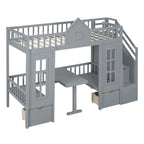 Letto a castello Twin-Over-Twin con tavolo convertibile, il letto a castello si trasforma in letto superiore e scrivania inferiore - Grigio