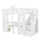 Letto a castello Twin-Over-Twin con tavolo convertibile, il letto a castello si trasforma in letto superiore e scrivania inferiore - Grigio