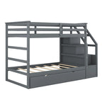 Letto a Castello Gemello con Letto Estraibile e 3 Gradini Contenitore, Espresso