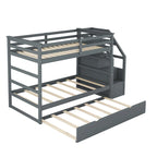 Letto a Castello Gemello con Letto Estraibile e 3 Gradini Contenitore, Espresso
