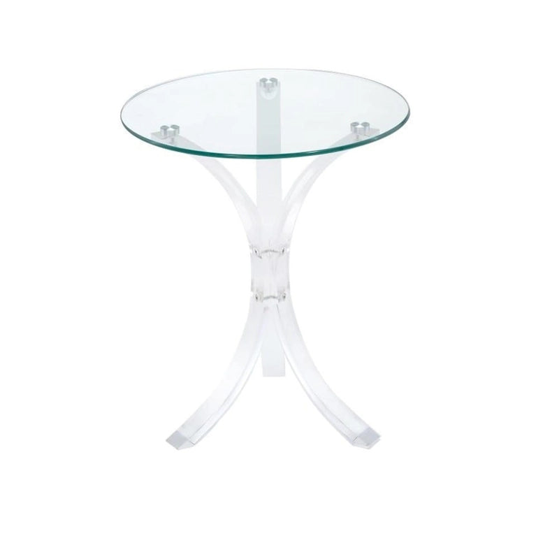 Tavolino d'appoggio con base curva dal design moderno e piano in vetro
