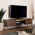 Mobile TV a 2 ante in legno con finitura noce stile Mid-Century Modern Transizionale