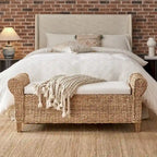 Panca contenitore Boho Farmhouse in rattan con intagli a traforo