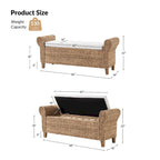Panca contenitore Boho Farmhouse in rattan con intagli a traforo