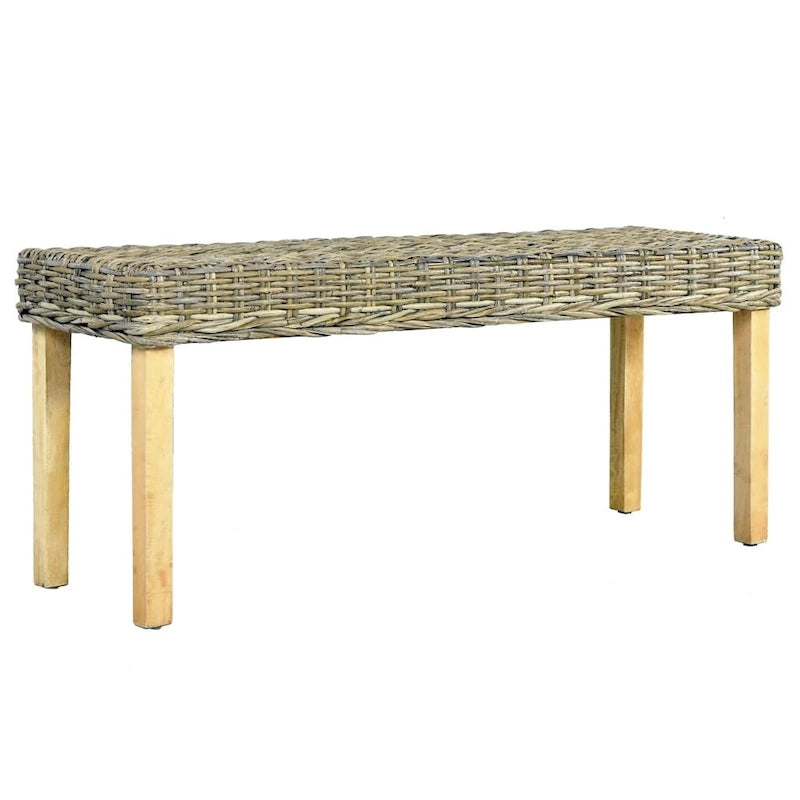  Bench 43.3 Natural Kubu Rattan and Solid Mango Wood