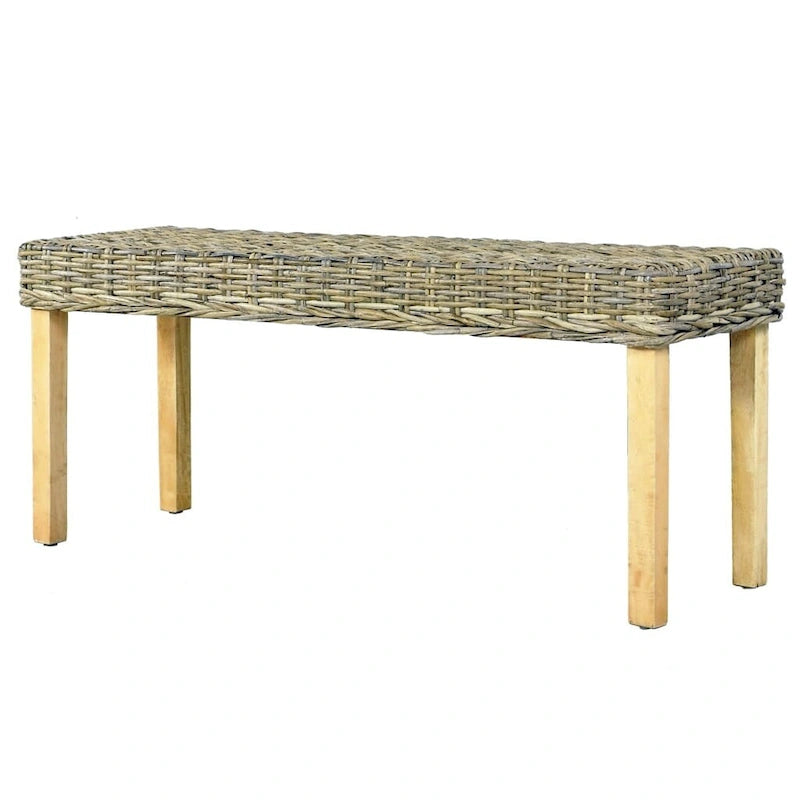 Panca 43.3 in rattan naturale Kubu e legno massello di mango