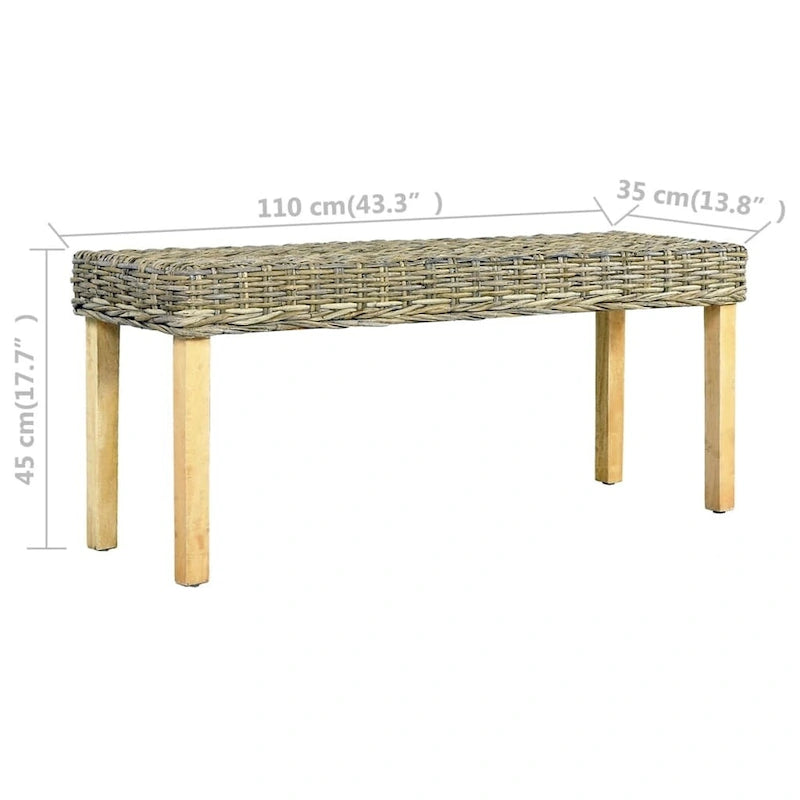 Panca 43.3 in rattan naturale Kubu e legno massello di mango