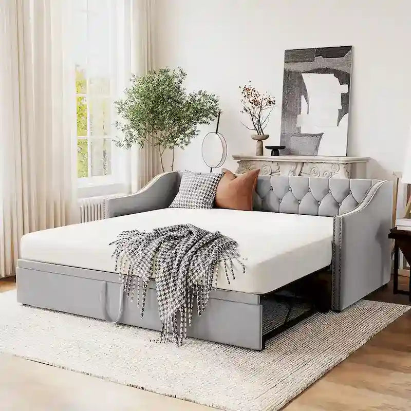 Letto da giorno imbottito a una piazza con letto estraibile a scomparsa