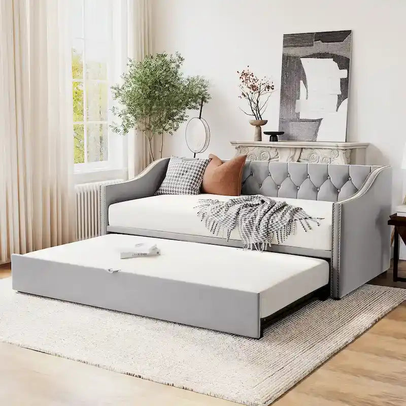 Letto da giorno imbottito a una piazza con letto estraibile a scomparsa