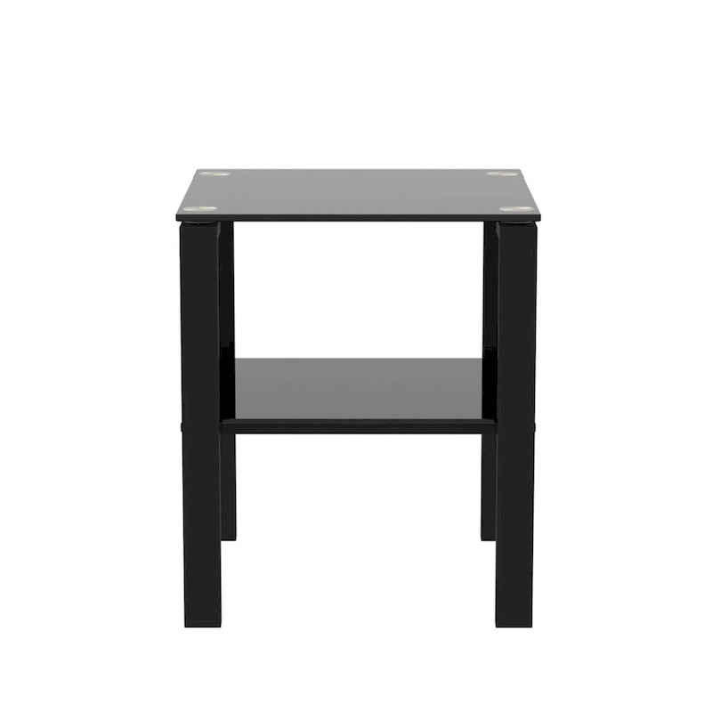Set di 2, tavolino da tè in vetro a due strati, tavolino rotondo piccolo, tavolino da angolo per camera da letto, tavolino laterale da soggiorno, nero