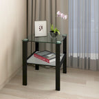Set di 2, tavolino da tè in vetro a due strati, tavolino rotondo piccolo, tavolino da angolo per camera da letto, tavolino laterale da soggiorno, nero