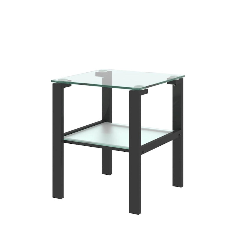 Set di 2, tavolino da tè in vetro a due strati, tavolino rotondo piccolo, tavolino da angolo per camera da letto, tavolino laterale da soggiorno, nero
