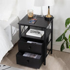 Black Nightstand with Charging Station - 15.7D x 13.8W x 23.8H
