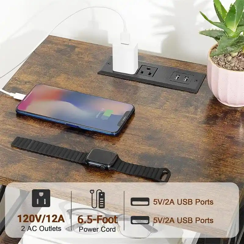 Comodino nero con stazione di ricarica - 15,7P x 13,8L x 23,8A