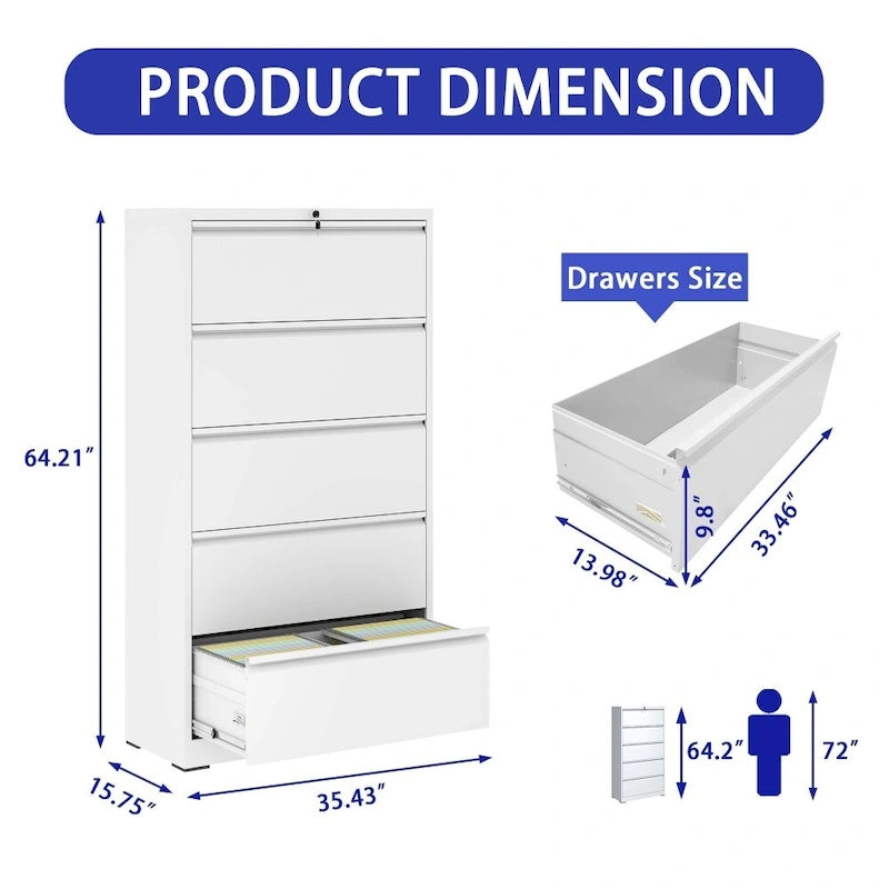 Cassettiera orizzontale a 5 cassetti con serratura, per documenti formato Legal/Letter/A4/F4