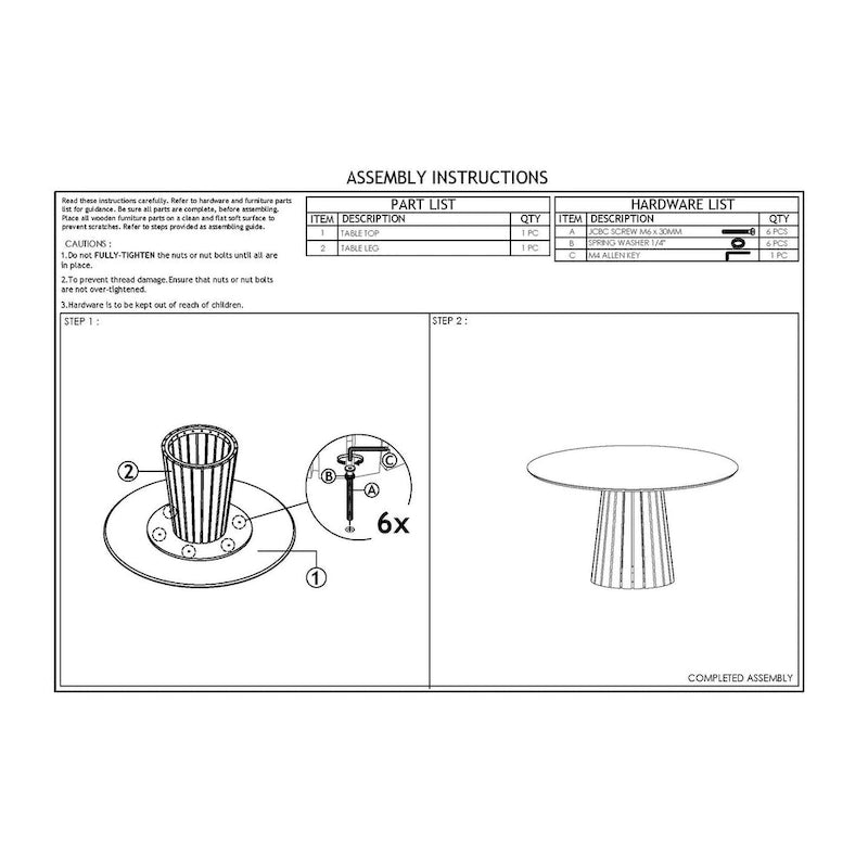 Tavolo da pranzo da 137 cm, impiallacciatura in noce rotonda, base a piedistallo a doghe