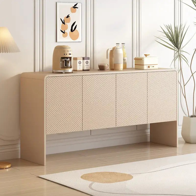 Credenza da 60L in Stile Minimalista con Ampio Spazio Contenitivo, 4 Ante e Dispositivo Rebound per Soggiorno e Ingresso (Crema Albicocca)
