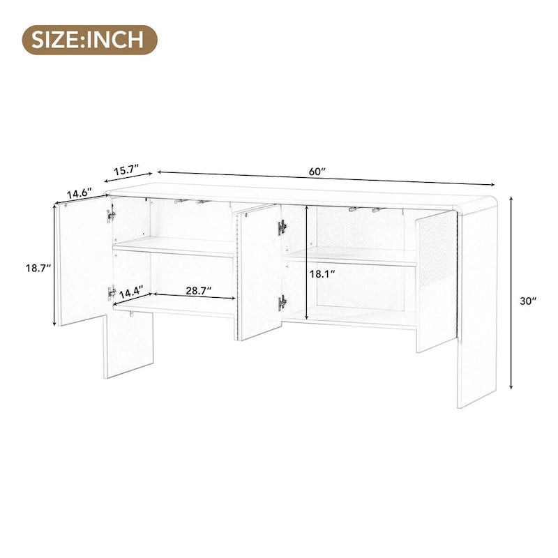 Credenza da 60L in Stile Minimalista con Ampio Spazio Contenitivo, 4 Ante e Dispositivo Rebound per Soggiorno e Ingresso (Crema Albicocca)