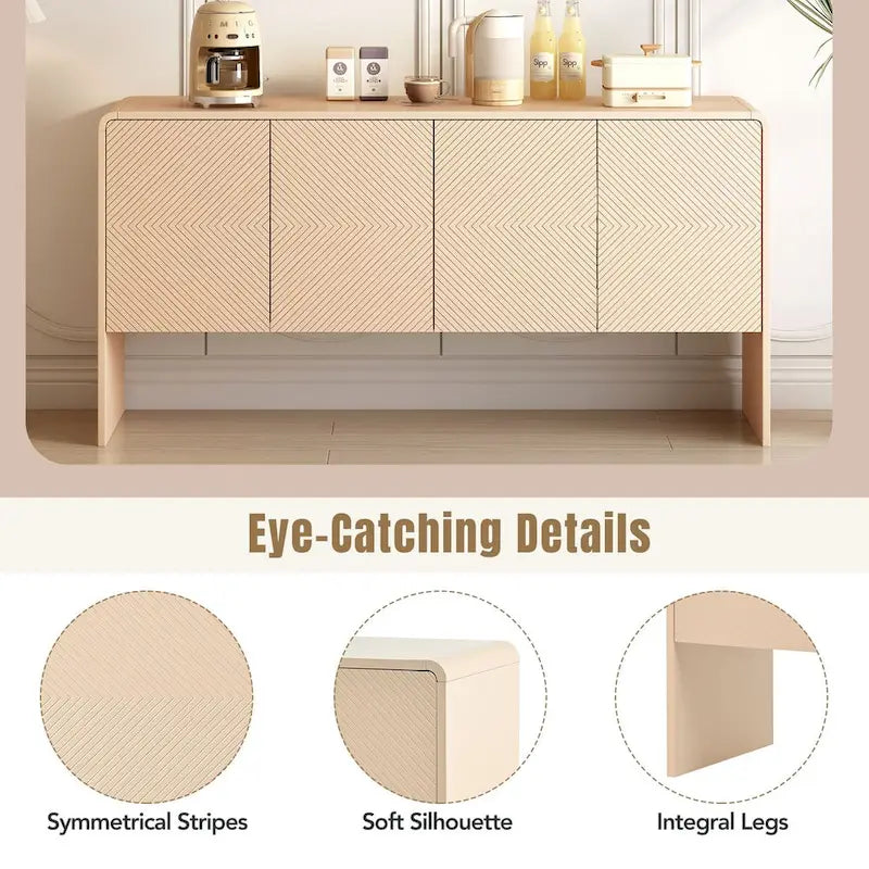Credenza da 60L in Stile Minimalista con Ampio Spazio Contenitivo, 4 Ante e Dispositivo Rebound per Soggiorno e Ingresso (Crema Albicocca)