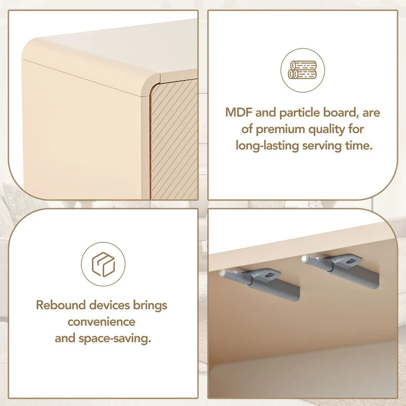 Credenza da 60L in Stile Minimalista con Ampio Spazio Contenitivo, 4 Ante e Dispositivo Rebound per Soggiorno e Ingresso (Crema Albicocca)